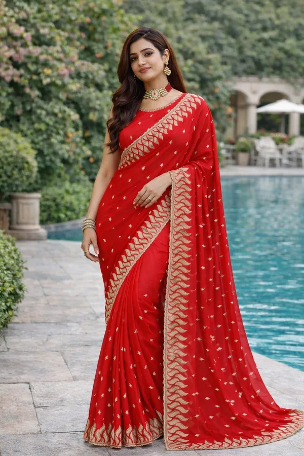 Red_Embroidered_Satin_Chiffon_Saree_For_Women
