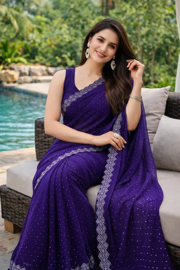 Blue_Chiffon_Saree_With_Blouse_Piece_For_Women