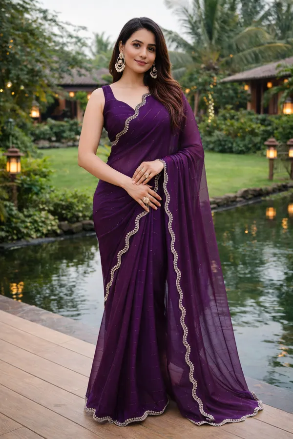 Wine_Sequin_Saree_With_Blouse_Piece_For_Women