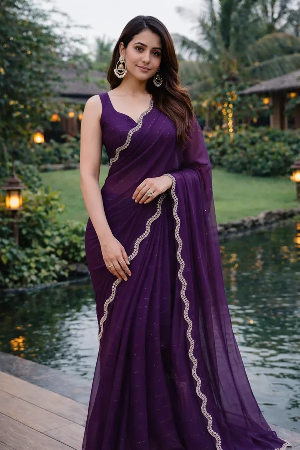 Wine_Sequin_Saree_With_Blouse_Piece_For_Women