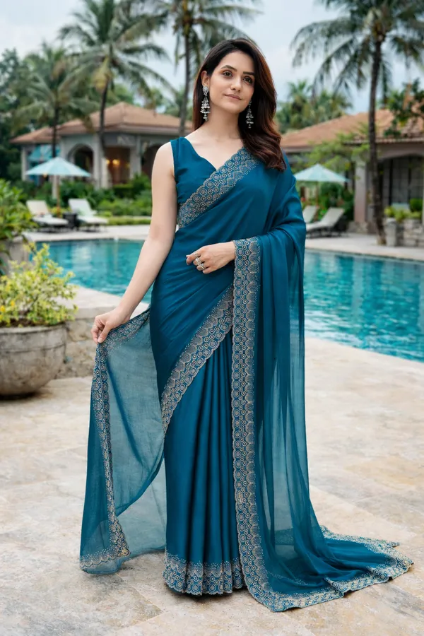 Sky_Blue_Satin_Chiffon_Saree_With_Unstitched_Blouse_Piece_For_Women