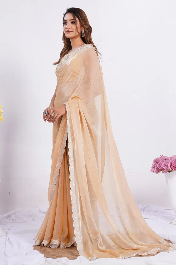 Cream_Silk_Saree_With_Stone_Work_Lace_Border_And_Unstitched_Blouse_For_Women