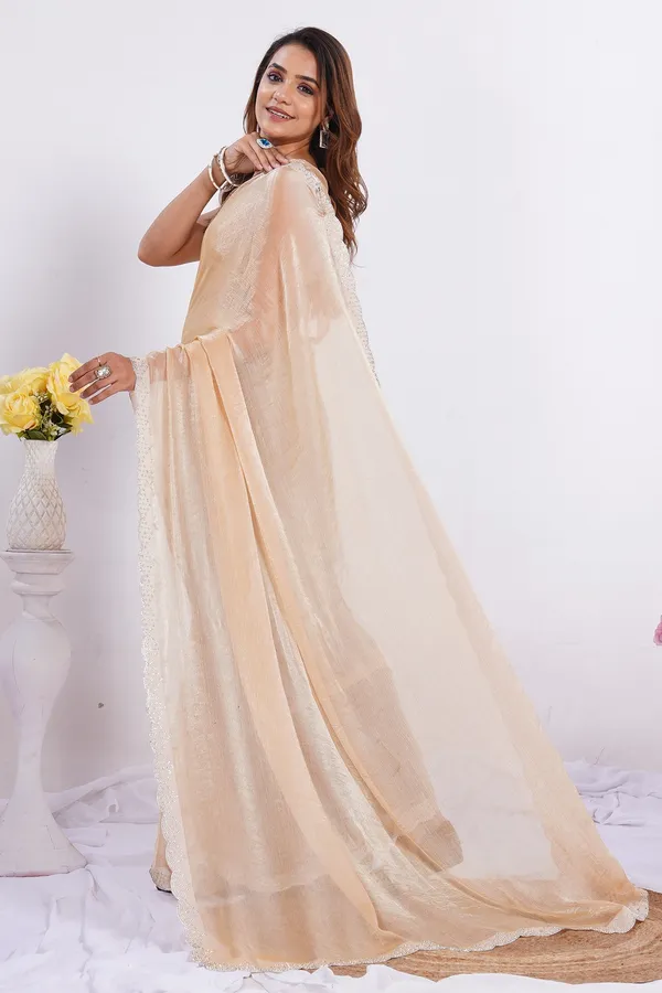 Cream_Silk_Saree_With_Stone_Work_Lace_Border_And_Unstitched_Blouse_For_Women