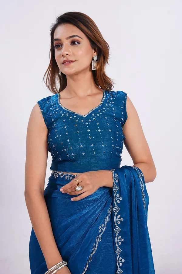 Blue_Silk_Saree_With_Stone_Work_Lace_Border_And_Unstitched_Blouse_For_Women
