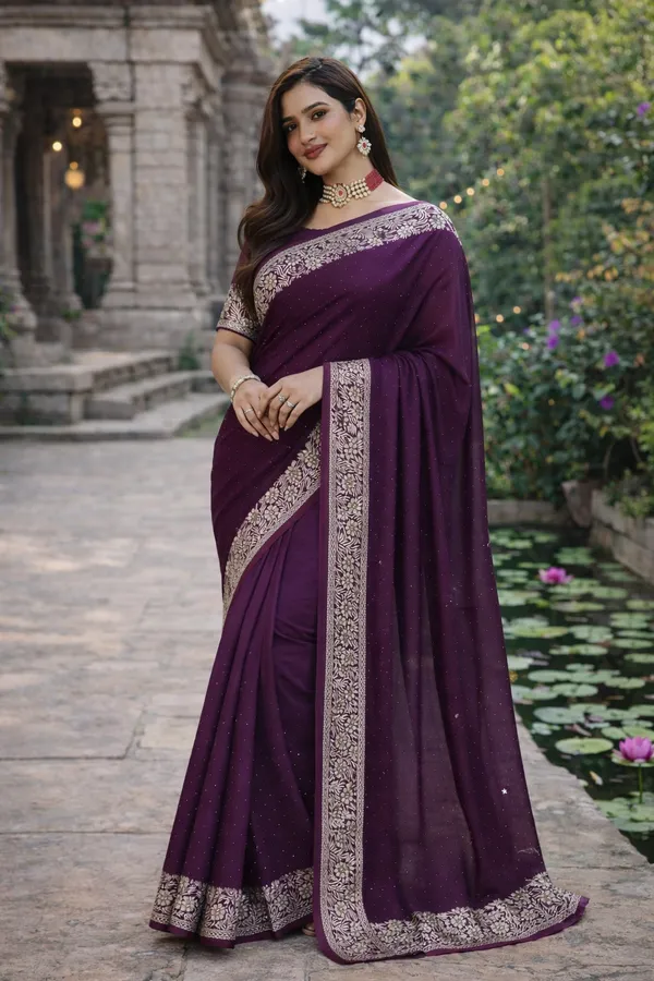Purple_Satin_Zari_Embroidered_Stone_Work_Saree_For_Women