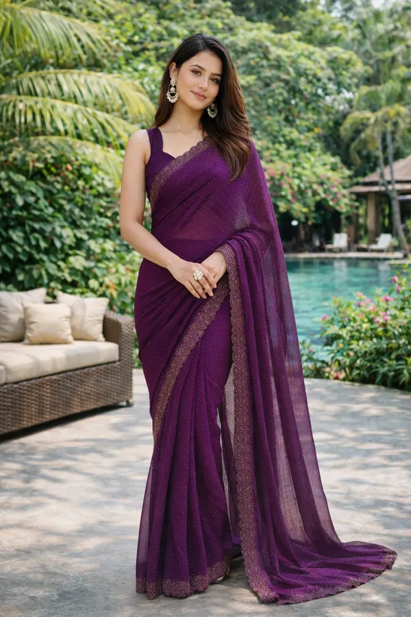 Purple_Chiffon_Saree_With_Blouse_Piece_For_Women