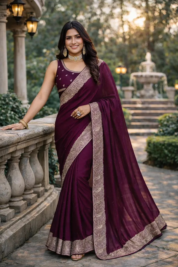 Dark_Purple_Vichitra_Silk_Stone_Work_Saree_With_Blouse_Fabric_For_Women