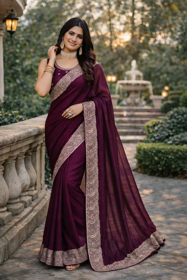 Dark_Purple_Vichitra_Silk_Stone_Work_Saree_With_Blouse_Fabric_For_Women