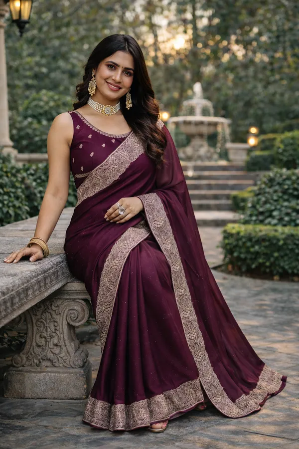 Dark_Purple_Vichitra_Silk_Stone_Work_Saree_With_Blouse_Fabric_For_Women