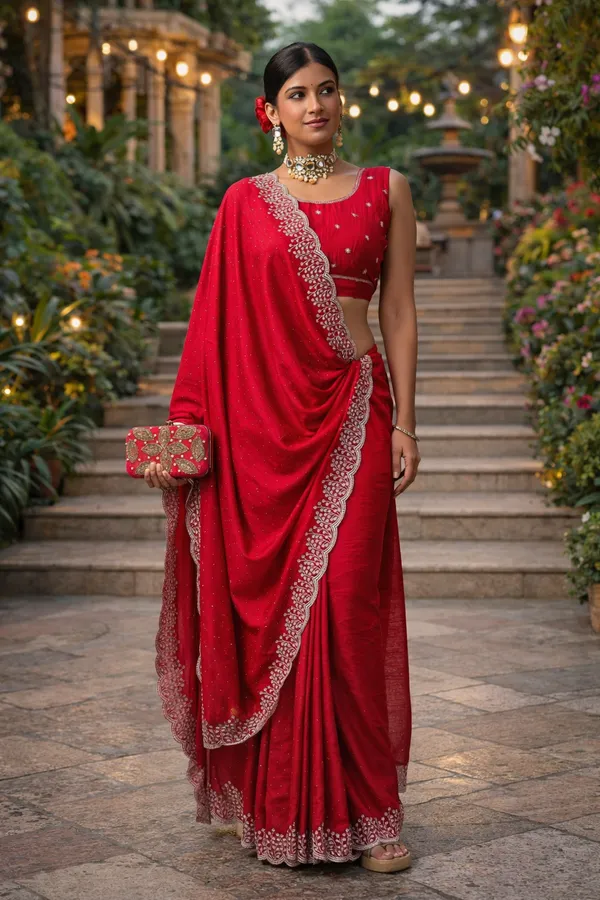 Cherry_Vichitra_Silk_Saree_With_Blouse_Piece_For_Women