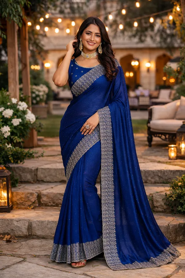 Navy_Blue_Vichitra_Silk_Saree_With_Blouse_Fabric_For_Women