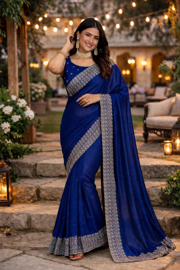 Navy_Blue_Vichitra_Silk_Saree_With_Blouse_Fabric_For_Women