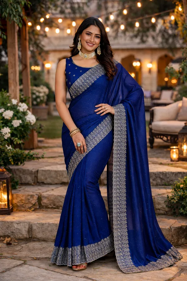 Navy_Blue_Vichitra_Silk_Saree_With_Blouse_Fabric_For_Women