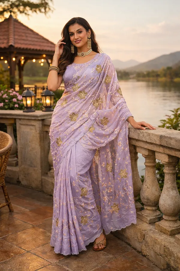 Light_Purple_Embroidered_Crush_Saree_With_Blouse_Piece_For_Women