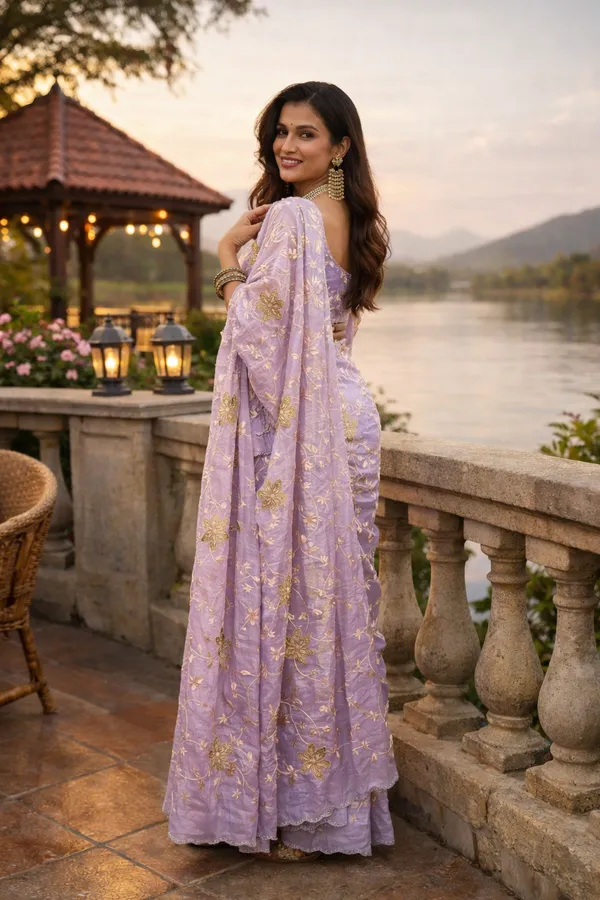 Light_Purple_Embroidered_Crush_Saree_With_Blouse_Piece_For_Women