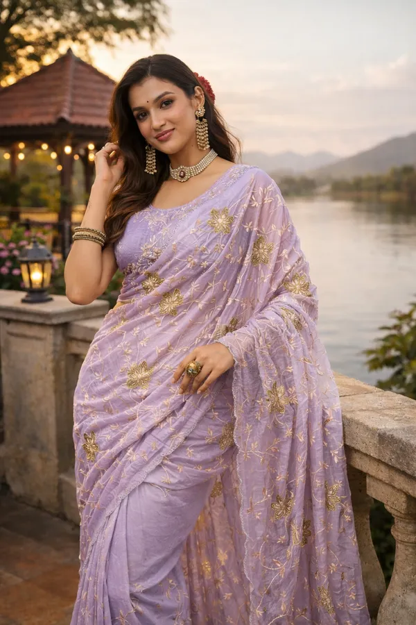 Light_Purple_Embroidered_Crush_Saree_With_Blouse_Piece_For_Women