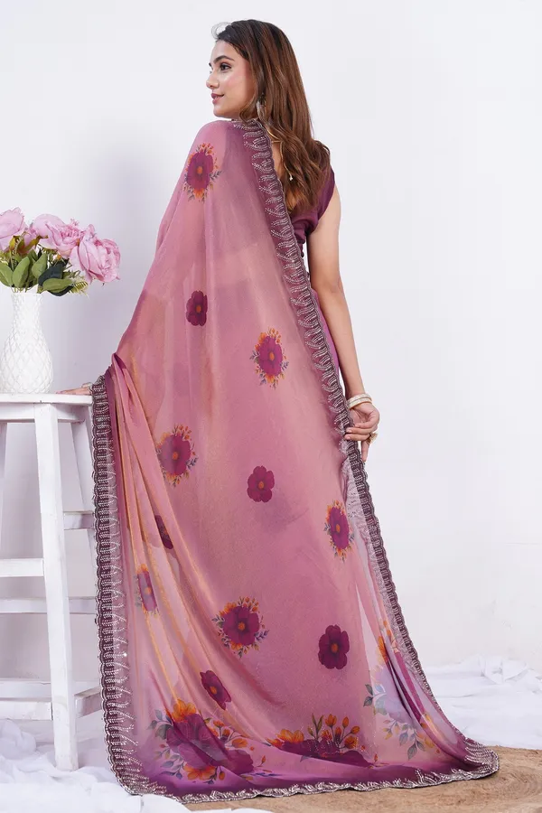 Rose_Pink_Saree_With_Stone_Work_And_Blouse_Piece_For_Women