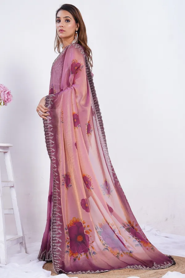 Rose_Pink_Saree_With_Stone_Work_And_Blouse_Piece_For_Women