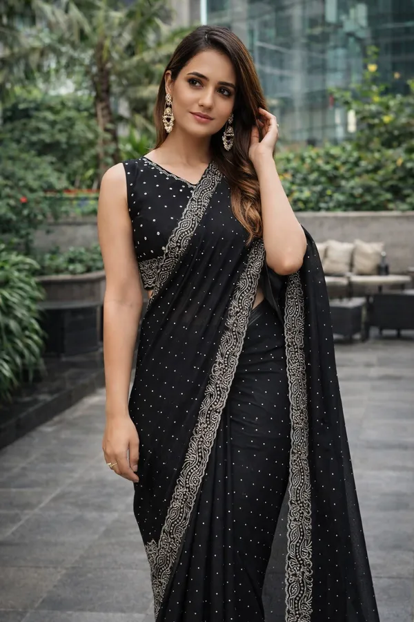 Black_Moose_Saree_With_Stone_Work_And_Blouse_Piece_For_Women