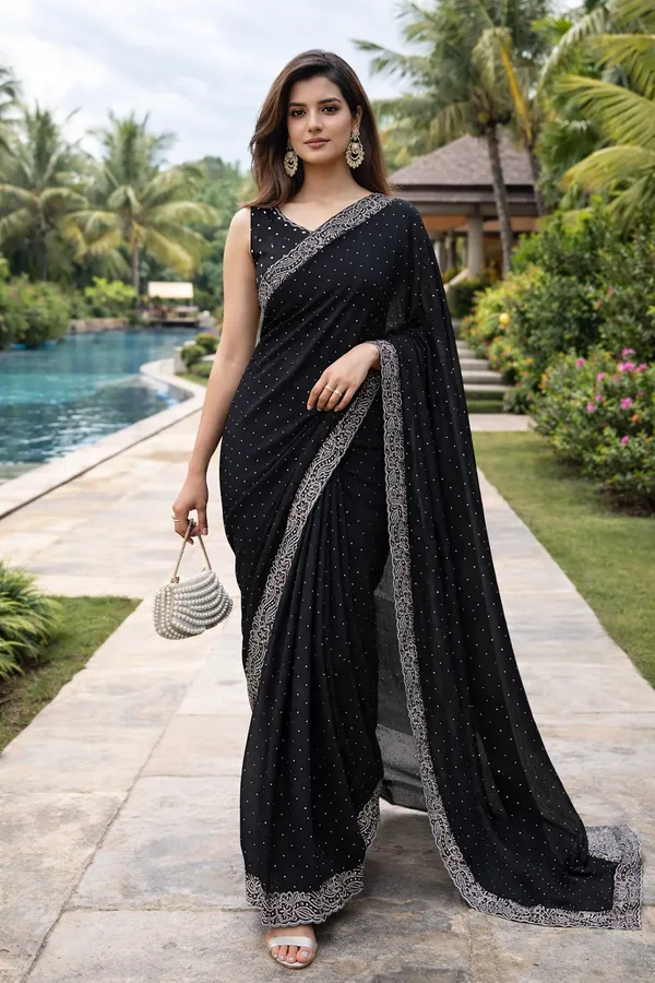 Black_Moose_Saree_With_Stone_Work_And_Blouse_Piece_For_Women