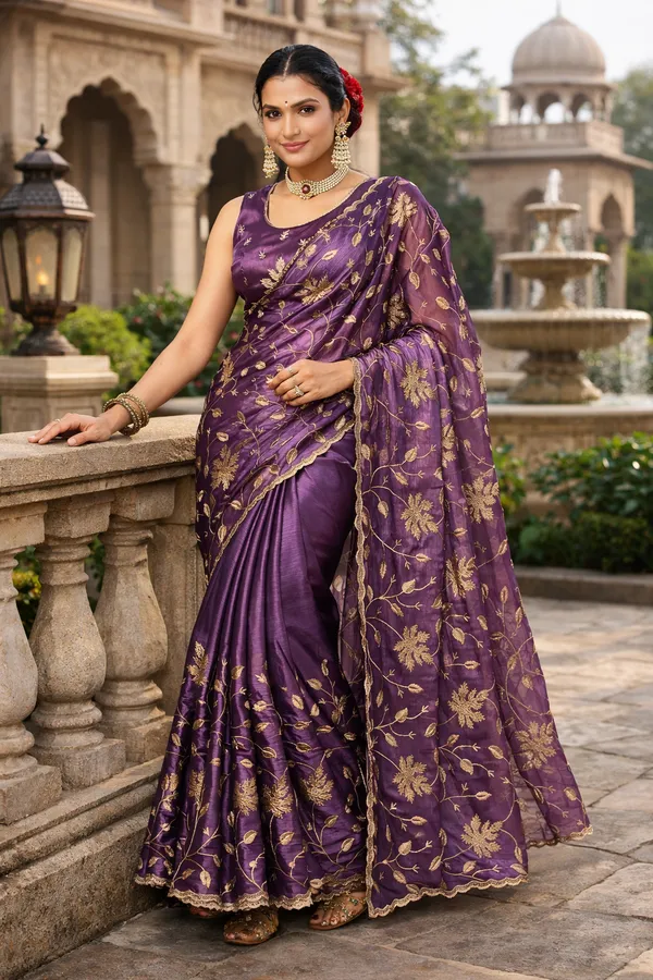 Purple_Embroidered_Saree_With_Blouse_Piece_For_Women