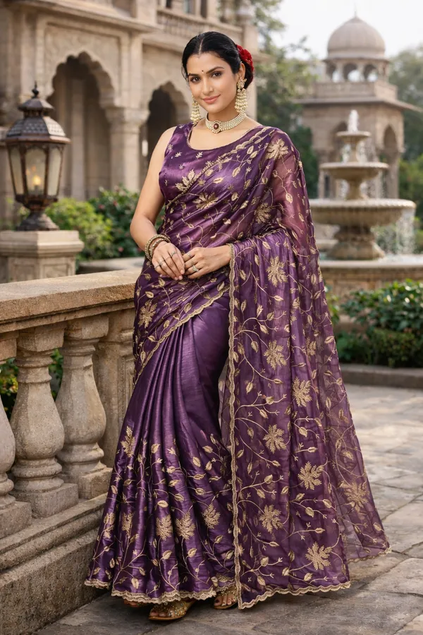 Purple_Embroidered_Saree_With_Blouse_Piece_For_Women