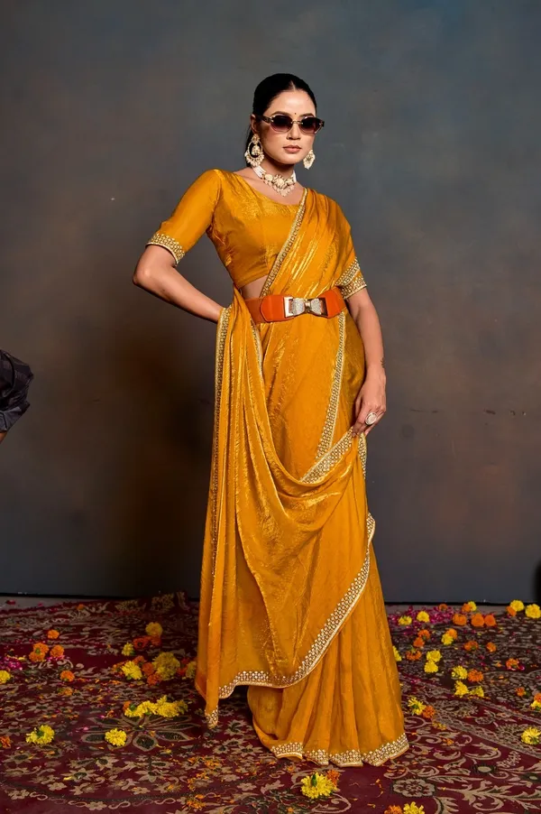 Yellow_Silk_Saree_With_Stone_Work_And_Unstitched_Blouse_For_Women
