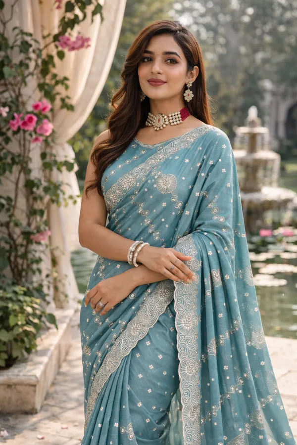 Rama_Embroidered_Stone_Work_Saree_For_Women