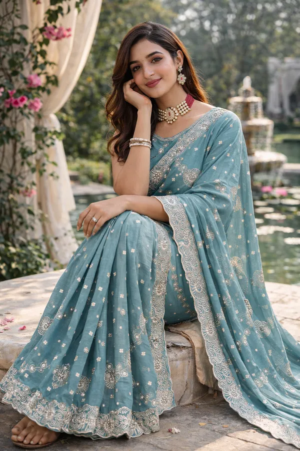 Rama_Embroidered_Stone_Work_Saree_For_Women