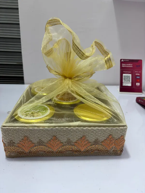 Gold_Ribbon_Organza_Bow_Festive_Gift_Box_And_Anjaneya_Foods_Golden_Raisins_Pet_Jar_Pack_Of_2