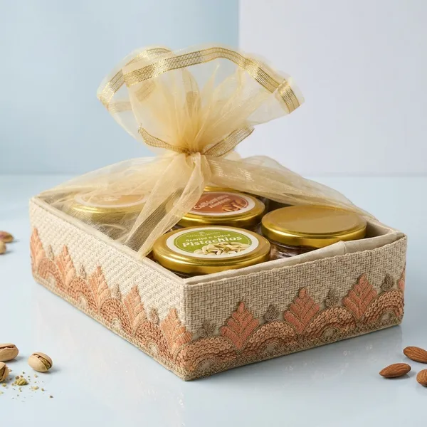 Gold_Ribbon_Organza_Bow_Festive_Gift_Box_And_Anjaneya_Foods_Golden_Raisins_Pet_Jar_Pack_Of_2