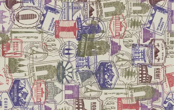 Green_Vintage_Travel_Stamps_Luggage_Cover_|_Set_Of_3_Pc