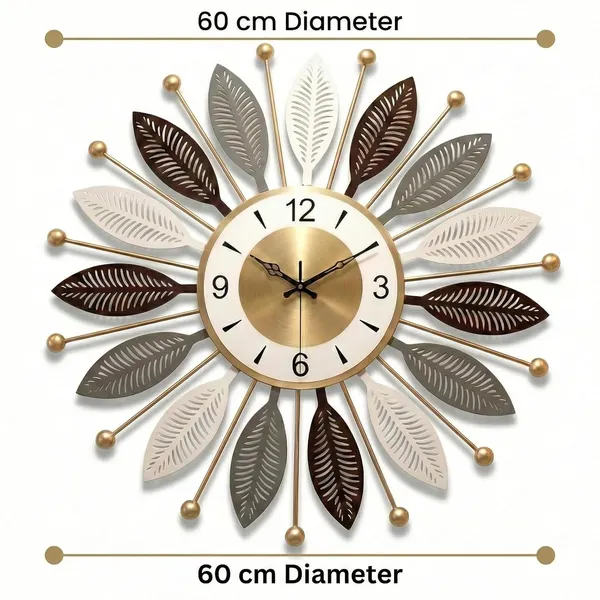 RIOH_Decor_Premium_Metal_Wall_Clock_for_Home_|_Luxury_3D_Leaf_Design_|_Silent_Sweep_Movement_|_Big_Decorative_Wall_Clock_for_Living_Room,_Bedroom_&_Hall_|_60_cm_Golden_Designer_Clock._(Star)
