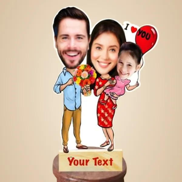 Multicolor_Premium_Personalized_Family_Caricature_Cutout_With_Wooden_Base