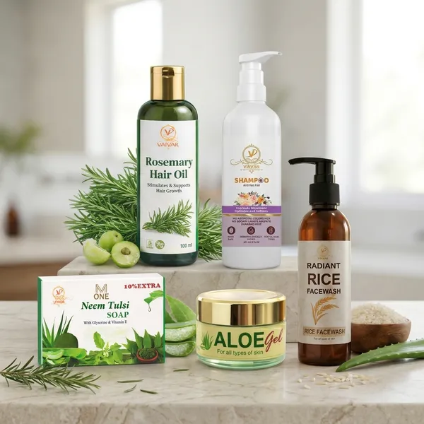 Premium_Rosemary_Shampoo_&_White_Bottle_And_Light_Green_Rosemary_Hair_Oil_&_Light_White_Radiant_Rice_Face_Wash_&_Light_Green_Aloe_Vera_Gel_&_Green_Neem_Tulsi_Soap_(Combo_of_5)