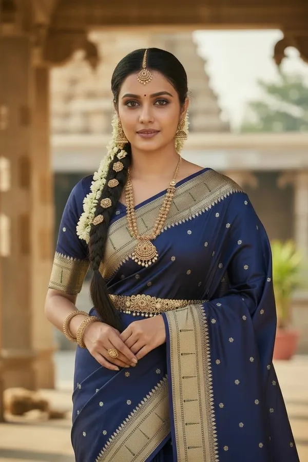 Navy_Blue_Pure_Banarasi_Soft_Silk_Maharashtra_Special_Paithani_Saree_With_Blouse