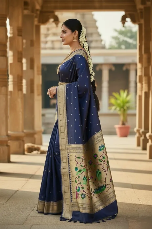Navy_Blue_Pure_Banarasi_Soft_Silk_Maharashtra_Special_Paithani_Saree_With_Blouse