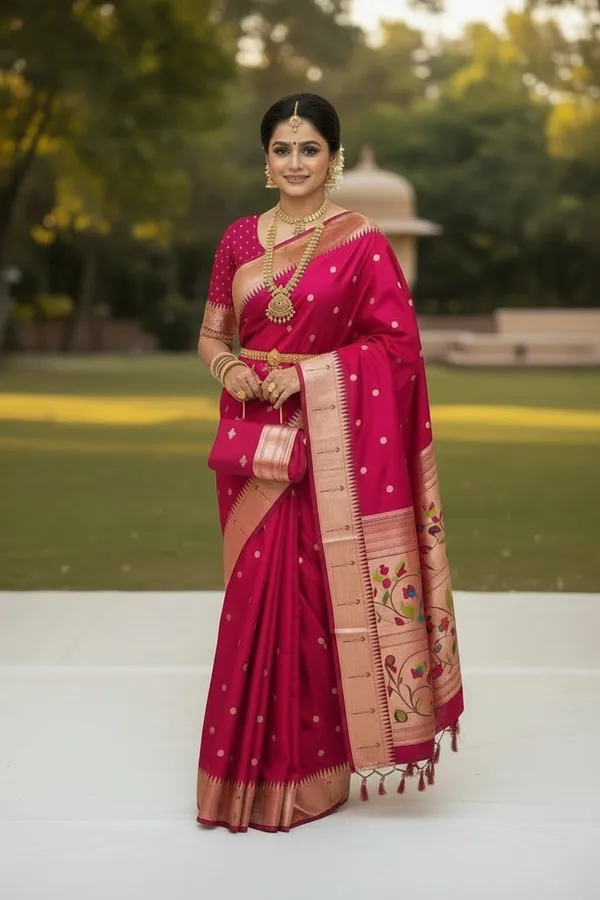 Rani_Pink_Pure_Banarasi_Soft_Silk_Maharashtra_Special_Paithani_Saree_With_Blouse