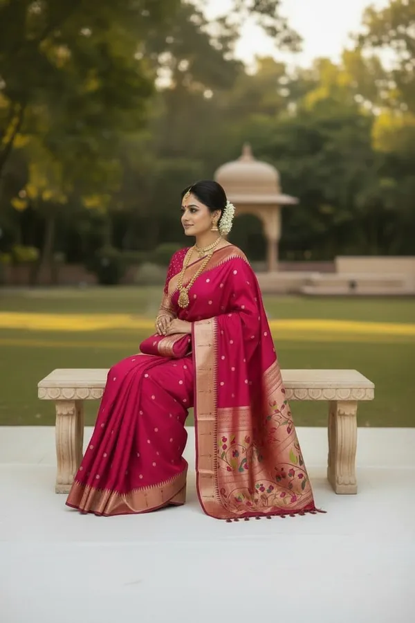 Rani_Pink_Pure_Banarasi_Soft_Silk_Maharashtra_Special_Paithani_Saree_With_Blouse
