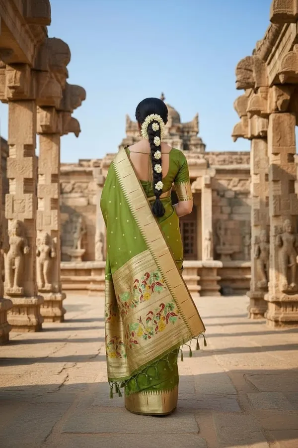 Mehendi_Pure_Banarasi_Soft_Silk_Maharashtra_Special_Paithani_Saree_With_Blouse