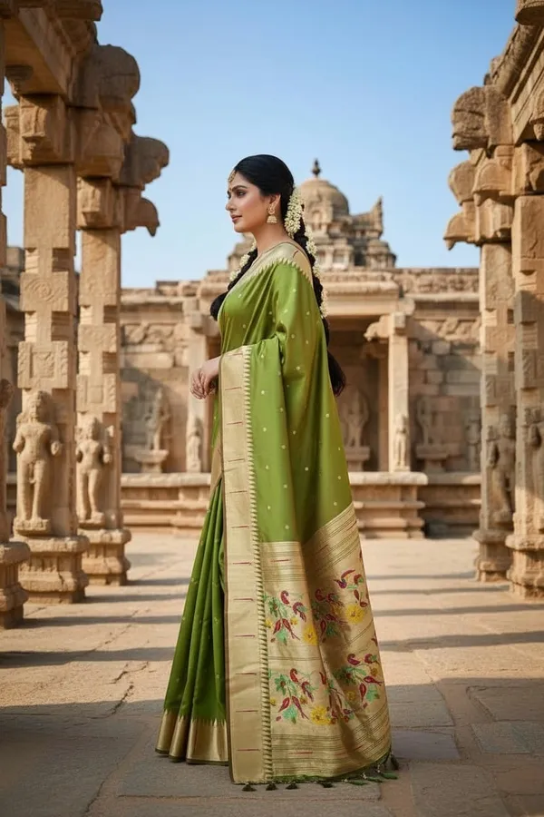Mehendi_Pure_Banarasi_Soft_Silk_Maharashtra_Special_Paithani_Saree_With_Blouse