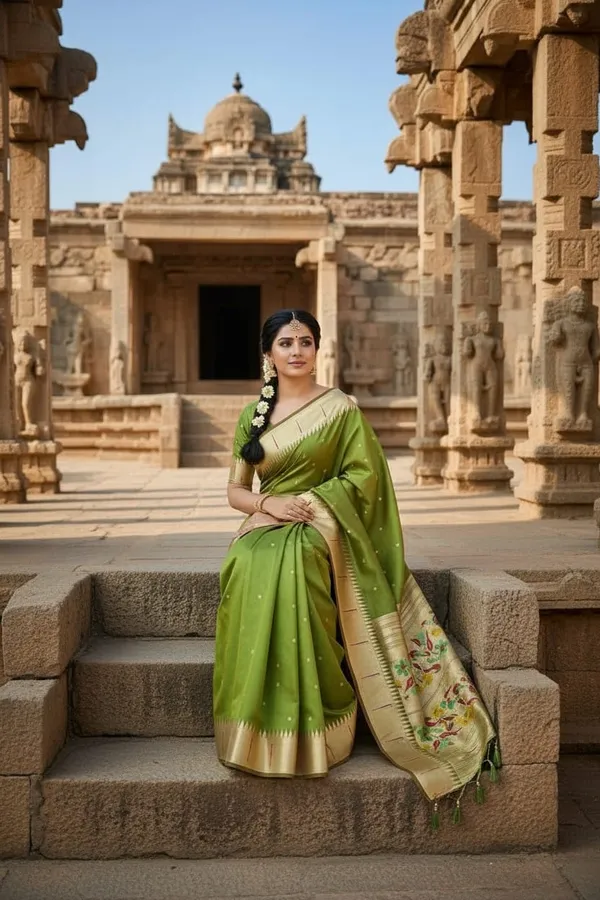 Mehendi_Pure_Banarasi_Soft_Silk_Maharashtra_Special_Paithani_Saree_With_Blouse