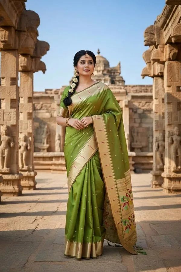 Mehendi_Pure_Banarasi_Soft_Silk_Maharashtra_Special_Paithani_Saree_With_Blouse