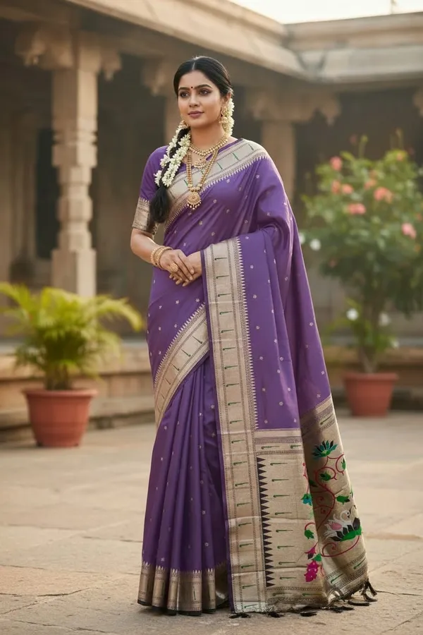 Lavender_Pure_Banarasi_Soft_Silk_Maharashtra_Special_Paithani_Saree_With_Blouse
