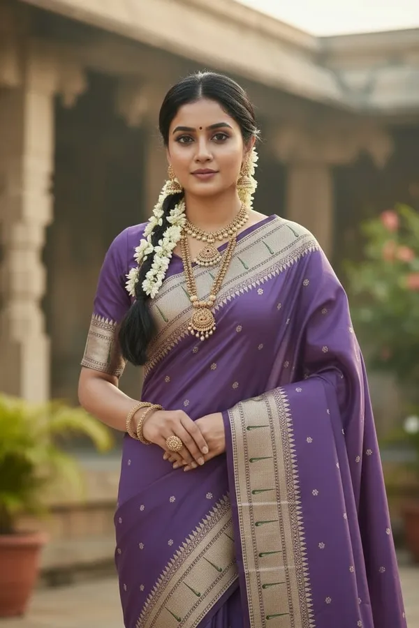Lavender_Pure_Banarasi_Soft_Silk_Maharashtra_Special_Paithani_Saree_With_Blouse