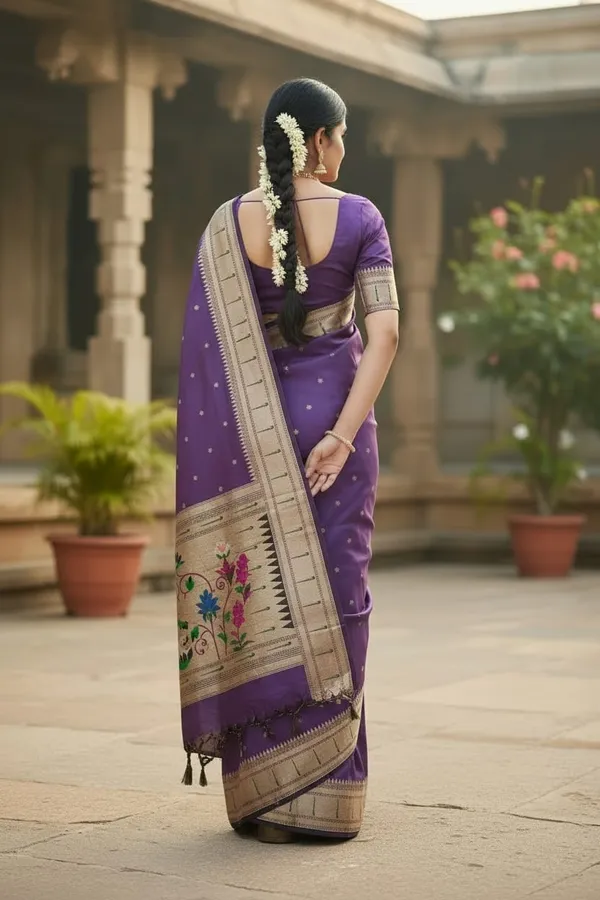 Lavender_Pure_Banarasi_Soft_Silk_Maharashtra_Special_Paithani_Saree_With_Blouse