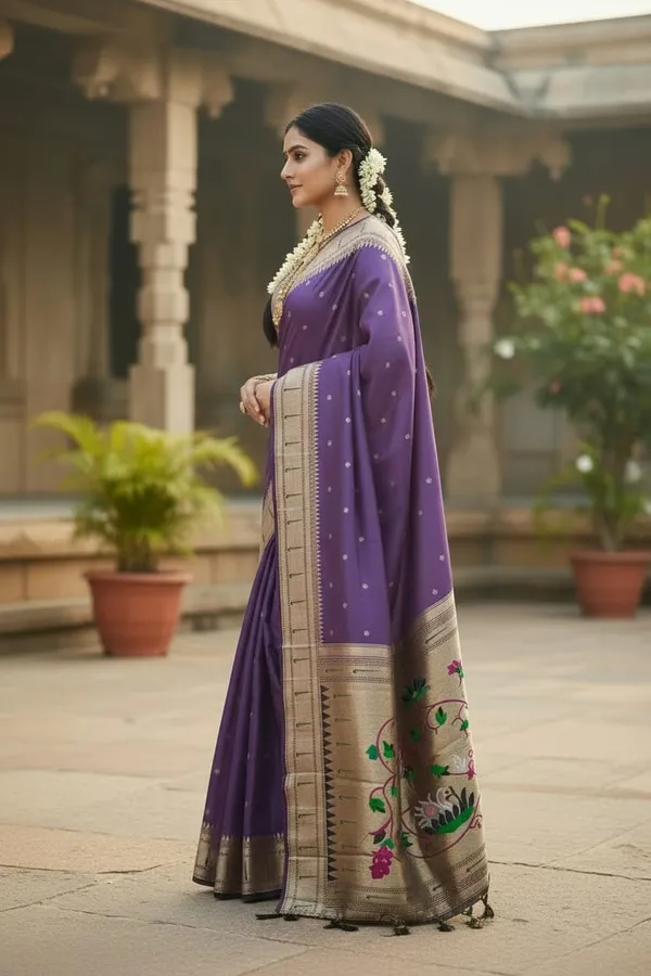 Lavender_Pure_Banarasi_Soft_Silk_Maharashtra_Special_Paithani_Saree_With_Blouse