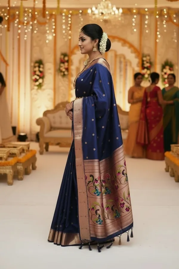 Navy_Blue_Pure_Banarasi_Soft_Silk_Maharashtra_Special_Paithani_Saree_With_Blouse