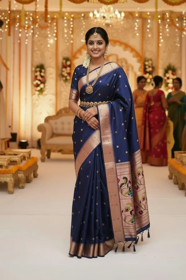 Navy_Blue_Pure_Banarasi_Soft_Silk_Maharashtra_Special_Paithani_Saree_With_Blouse