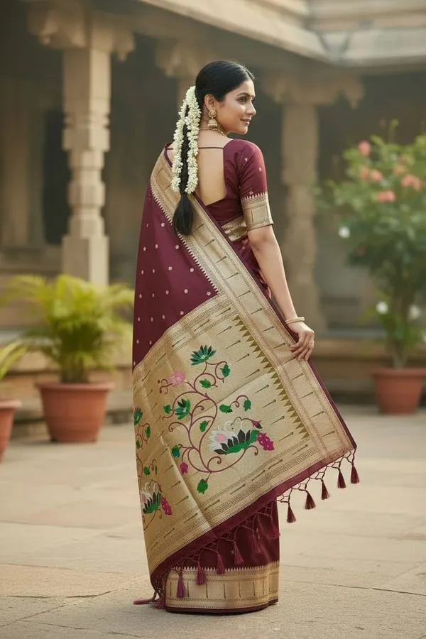 Maroon_Pure_Banarasi_Soft_Silk_Maharashtra_Special_Paithani_Saree_With_Blouse
